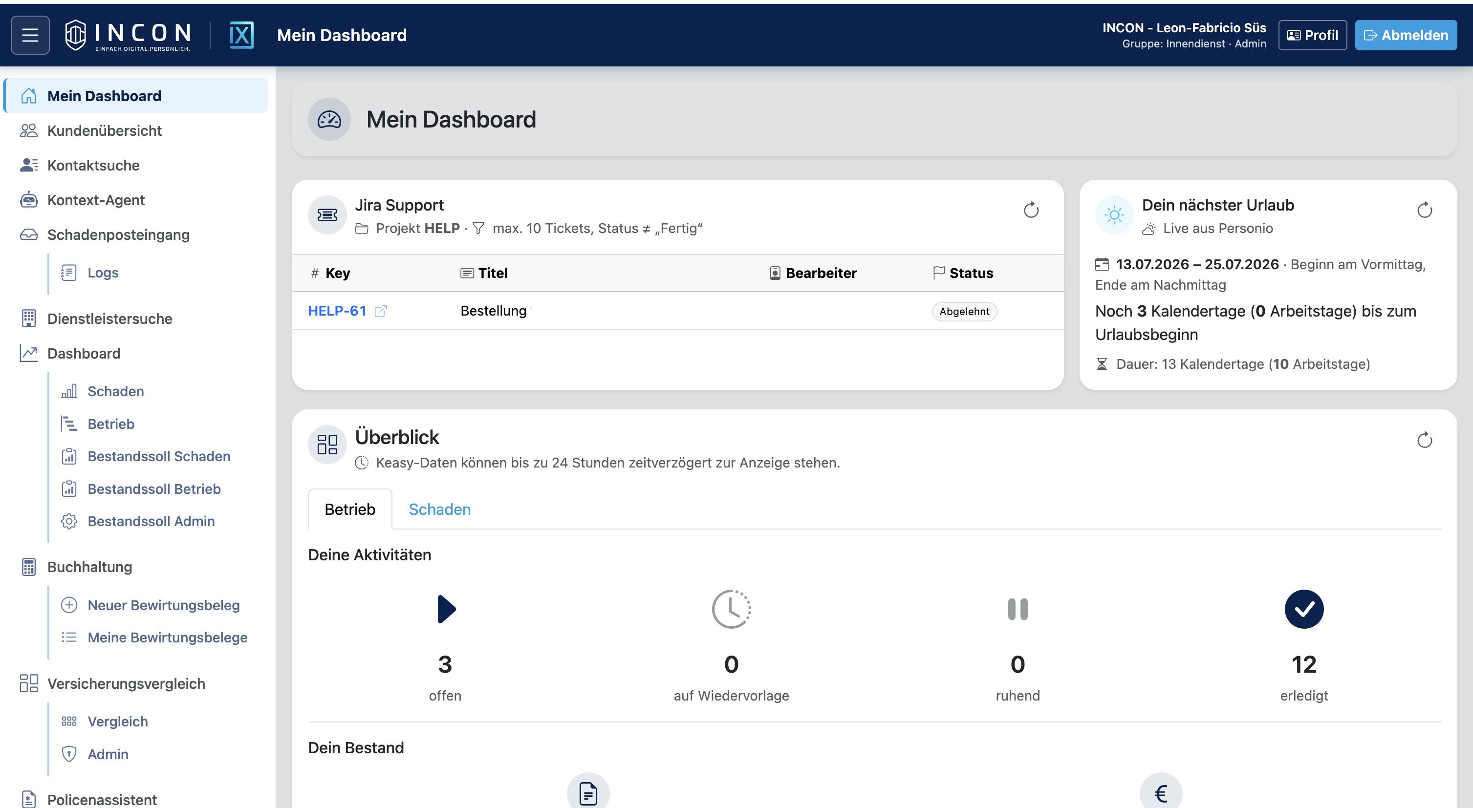 Screenshot INCON 360 Dashboard