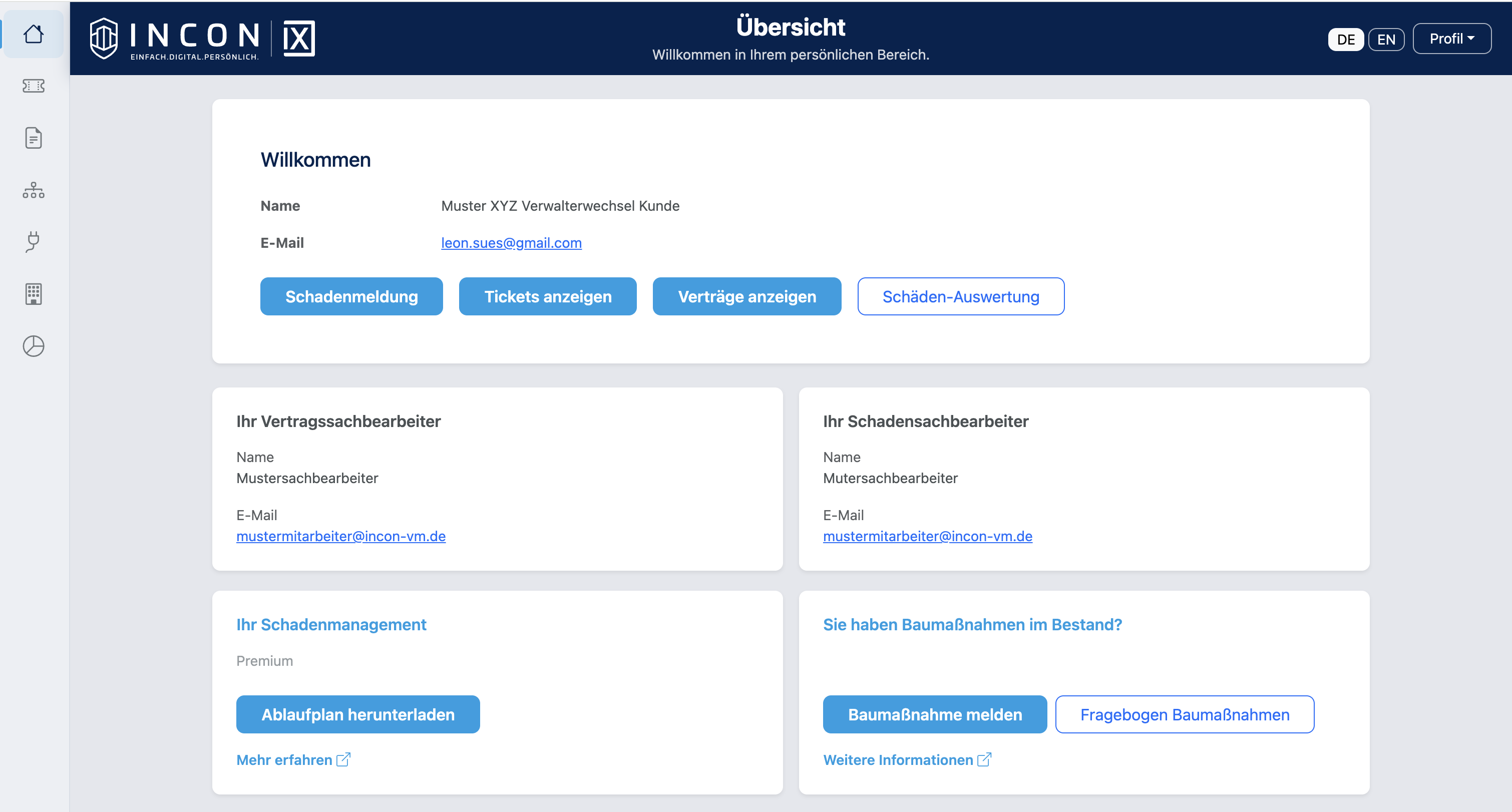 Screenshot Endkundenportal INCON IX